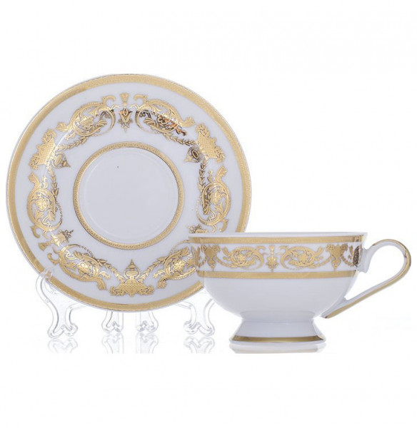Набор чайных пар 200 мл 6 шт  Bavarian Porcelain &quot;Александрия /Золотой узор на белом&quot; / 069087