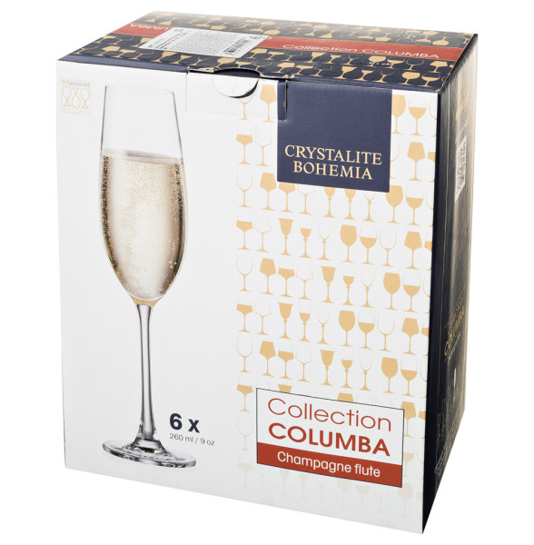 Бокалы для шампанского 260 мл 6 шт  Crystalite Bohemia &quot;Колумба /Без декора&quot; / 151503