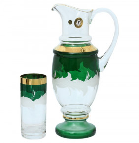 Набор для воды 7 предметов (кувшин + 6 стаканов)  Bohemia "Матовые листики /Золото на зелёном" E-V / 134733