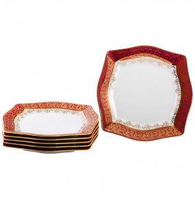 Набор тарелок 27,7 см 6 шт  Royal Czech Porcelain "Львов /Красный /Золотые листики" / 203392