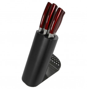 Набор кухонных ножей 5 шт (8, 12, 20, 20, 20 см) красная ручка, на деревян.подставке / 075531