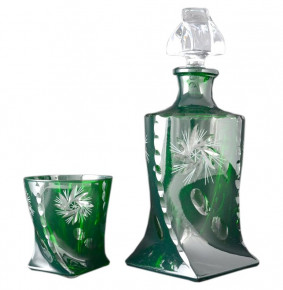 Набор для виски 7 предметов (графин + 6 стаканов по 340 мл) зелёный  Bohemia "Квадро /Хрусталь цветной " R-G / 040710