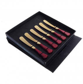 Столовые приборы 6 предметов Ножи для масла  Domus Design "D&D /Женева" цвет бордовой жемчужины с золотом / 201322