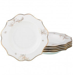 Набор тарелок 21,5 см 6 шт глубокие белые  LEFARD "Цветочки /Золото" / 186265