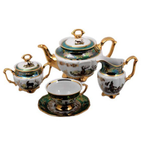 Чайный сервиз на 6 персон 15 предметов  МаМ декор "Мария-Тереза /Охота зелёная" / 314053