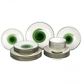 Набор тарелок 24 предмета на 6 персон  O.M.S. Collection "TULU /Зелёные завитки" / 284384