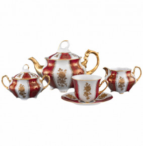 Чайный сервиз на 6 персон 15 предметов  Royal Czech Porcelain "Болеро /Золотая роза /Красная" / 203623