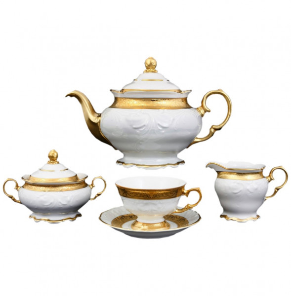 Чайный сервиз на 6 персон 15 предметов  МаМ декор &quot;Фредерика /Матовая золотая лента&quot; / 105662