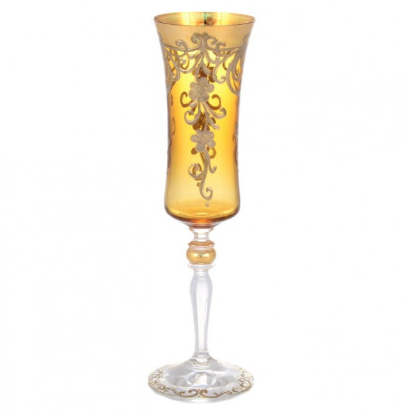 Бокалы для шампанского 190 мл 6 шт амбер  Bohemia &quot;Грация /Золотые цветы с завитушками&quot; E-S / 145718