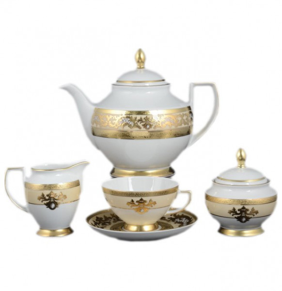 Чайный сервиз на 6 персон 15 предметов  Falkenporzellan &quot;Констанц /Алена золото 3D&quot; крем / 098228