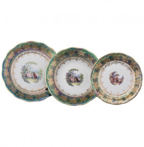 Набор тарелок 18 предметов (19, 23, 25 см)  Royal Czech Porcelain "Аляска /Барокко зеленое" / 204637