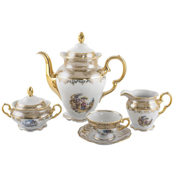 Кофейный сервиз на 6 персон 15 предметов  Royal Czech Porcelain &quot;Аляска /Барокко бежевое&quot; / 204654