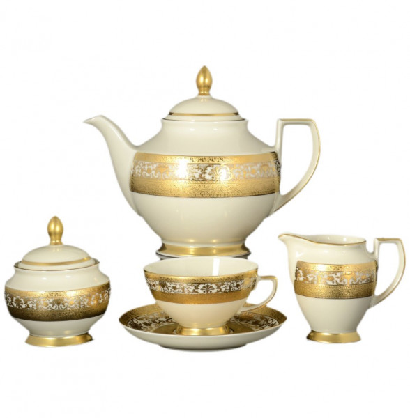 Чайный сервиз на 6 персон 15 предметов  Falkenporzellan &quot;Констанц /Королевское золото&quot; крем. / 109341