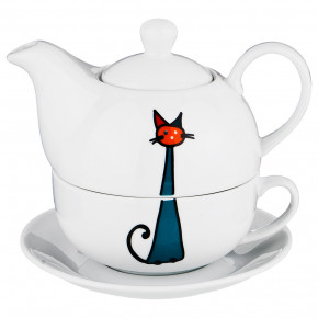 Чайный набор 3 предмета (чайная пара 300 мл + чайник 450 мл)  LEFARD "Кошки" / 186931