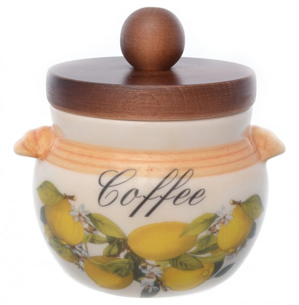 Банка для кофе 9 х 9 см с деревянной крышкой  Ceramica Cuore &quot;Лимоны&quot;  / 226187