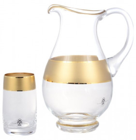 Набор для воды 7 предметов (кувшин + 6 стаканов)  Bohemia "AS Crystal /Матовая полоса /золото"  / 145972