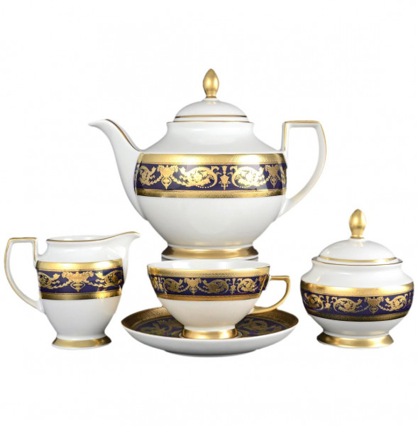 Чайный сервиз на 6 персон 15 предметов  Falkenporzellan &quot;Констанц /Императорское золото /на синем&quot; / 033221
