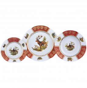 Набор тарелок 18 предметов (19, 22,5, 27 см)  Royal Czech Porcelain "Болеро /Охота красная" / 204683