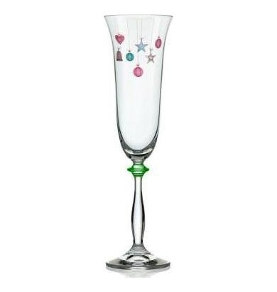 Бокалы для шампанского 190 мл 2 шт  Crystalex CZ s.r.o. &quot;Анжела /Новогодние игрушки&quot; зелёный ободок / 121423
