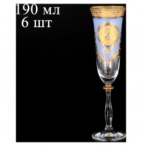 Бокалы для шампанского 190 мл 6 шт васильковые  Bohemia "Анжела /МГ /Антик золото" R-G / 087327