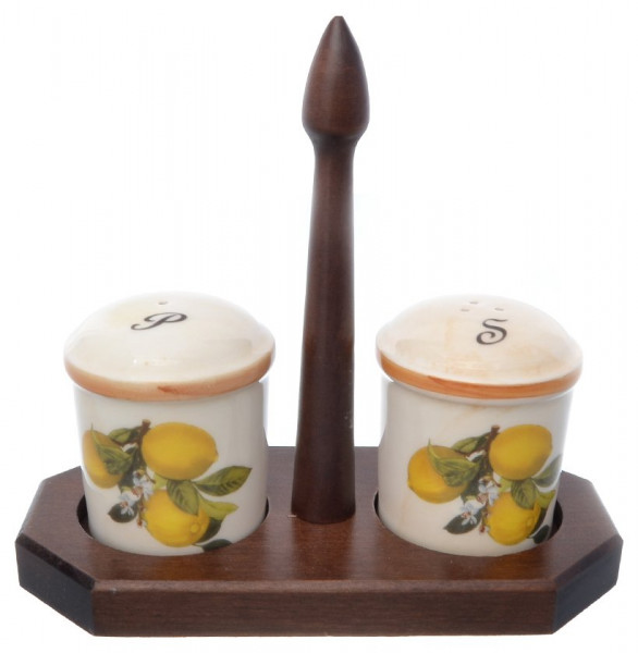 Набор для специй 19,7 х 9,7 см на деревянной подставке  Ceramica Cuore &quot;Лимоны&quot;  / 226227