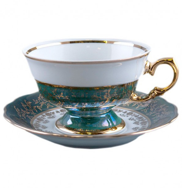 Чайная пара 1 шт  Royal Czech Porcelain &quot;Офелия /Зелёная /Золотые листики&quot; / 204772