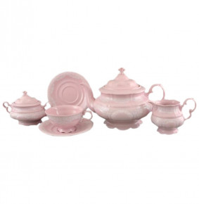 Чайный сервиз на 6 персон 15 предметов  Leander "Соната /Белый узор /Розовая" / 158453