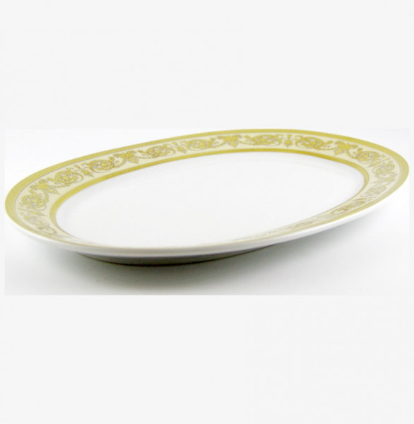 Блюдо 24 см овальное  Bavarian Porcelain &quot;Александрия /Золотой узор на бежевом&quot;  / 070704