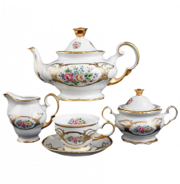 Чайный сервиз на 6 персон 15 предметов  Bohemia Porcelan Moritz Zdekauer 1810 s.r.o. &quot;Анжелика /Цветы&quot; / 099621