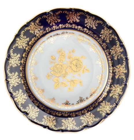 Набор тарелок 25 см 6 шт  Bohemia Porcelan Moritz Zdekauer 1810 s.r.o. &quot;Офелия /Золотые розы /Кобальт&quot; / 034106