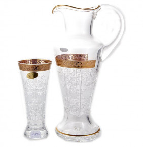 Набор для воды 7 предметов (кувшин + 6 стаканов по 300 мл)  UNION GLASS "Резной /Золотой цветочный кант" / 156030