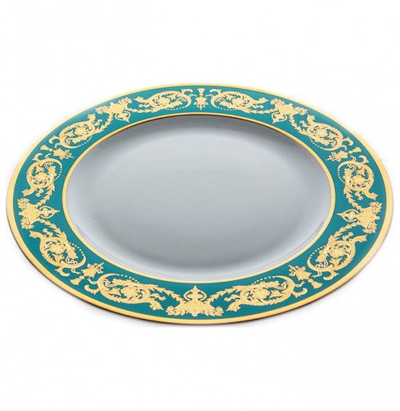 Блюдо 32 см круглое  Bavarian Porcelain &quot;Александрия /Золотой узор на зеленом&quot; / 118245