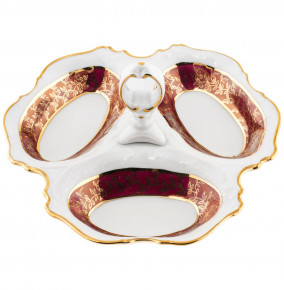 Менажница 19 см  Royal Czech Porcelain "Офелия /Красная /Золотые листики" / 203380
