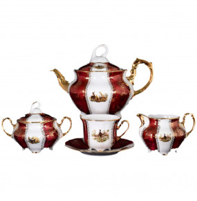 Чайный сервиз на 6 персон 15 предметов  Royal Czech Porcelain "Болеро /Охота красная" / 086877