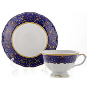 Набор чайных пар 200 мл 6 шт  Bavarian Porcelain "Мария-Тереза / Синяя /Элегантность" / 104880