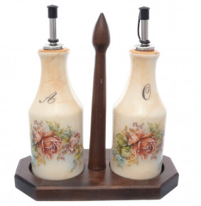 Набор бутылок для масла и уксуса 275 мл на деревянной подставке  Ceramica Cuore "Элианто"  / 226234