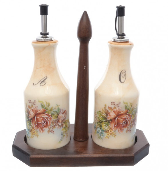 Набор бутылок для масла и уксуса 275 мл на деревянной подставке  Ceramica Cuore &quot;Элианто&quot;  / 226234