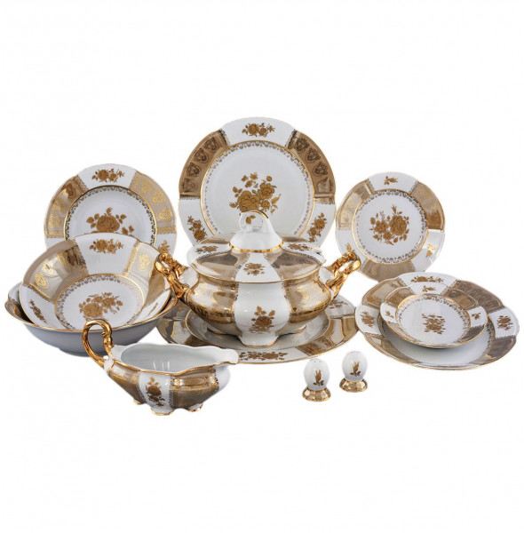 Столовый сервиз на 6 персон 26 предметов  Royal Czech Porcelain &quot;Болеро /Золотая роза /Бежевая&quot; / 203631