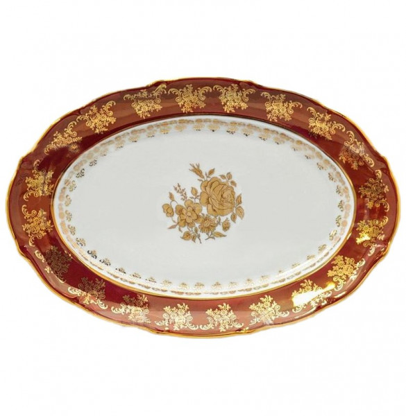 Блюдо 36 см овальное  Royal Czech Porcelain &quot;Мария-Тереза /Золотая роза /Красная&quot; / 203549