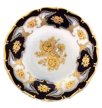 Блюдо 30 см круглое  Bohemia Porcelan Moritz Zdekauer 1810 s.r.o. &quot;Анжелика /Золотые розы /Кобальт&quot; / 010812