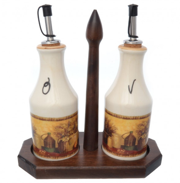 Набор бутылок для масла и уксуса 275 мл на деревянной подставке  Ceramica Cuore &quot;Натюрморт&quot;  / 226232