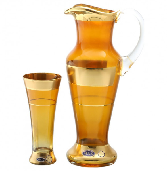 Набор для воды 7 предметов (кувшин 1,5 л + 6 стаканов) янтарный  Max Crystal &quot;Иксовка /Матовая полоса золото&quot; SC / 133071