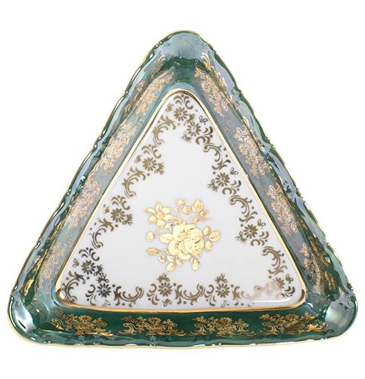 Салатник 13 см треугольный  Royal Czech Porcelain &quot;Хаппа /Золотая роза /Зеленая&quot; / 203545