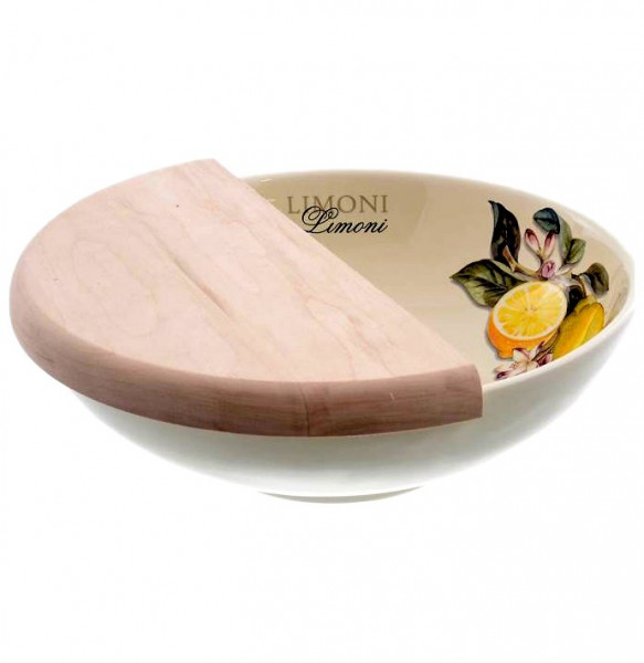 Салатник 25,5 см с разделочной доской  Artigianato Ceramico by Caroline &quot;Artigianato ceramico /Лимоны&quot; / 156796