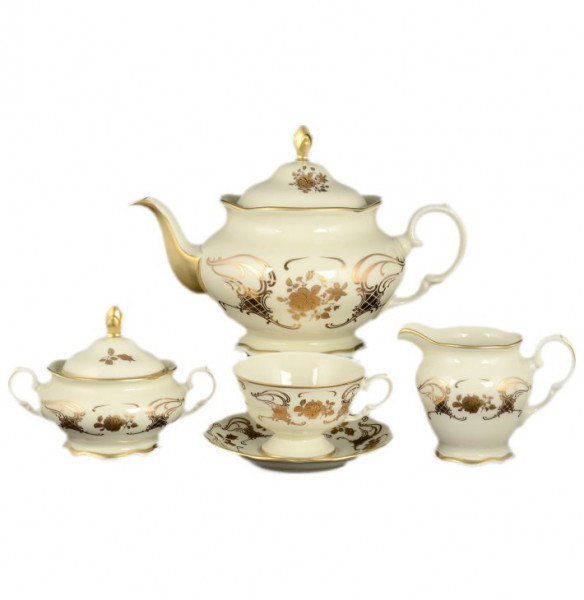 Чайный сервиз на 6 персон 17 предметов  Royal Czech Porcelain &quot;Фредерика /Золотая роза&quot; / 098350
