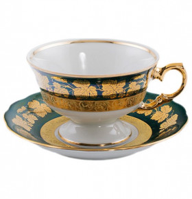 Набор чайных пар 6 шт  Royal Czech Porcelain "Аляска /Виноградные листья на зеленом /Золото" / 203728