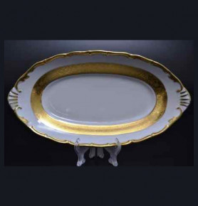 Блюдо 26 см овальное  Bohemia Porcelan Moritz Zdekauer 1810 s.r.o. "Анжелика /Золотая лента" / 017352