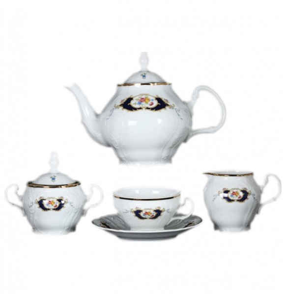 Чайный сервиз на 6 персон 15 предметов  Thun &quot;Бернадотт /Синеглазка&quot; (чайник без дыр, чашка бол. ручка) / 133833