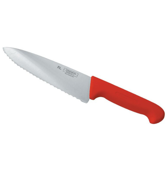 Нож поварской 20 см волнистое лезвие  P.L. Proff Cuisine &quot;PRO-Line&quot; красный  / 316418