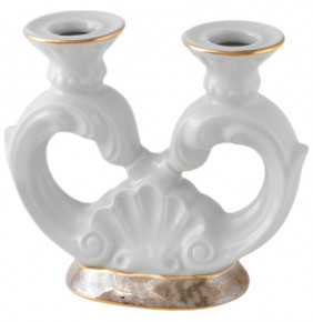 Подсвечник на 2 свечи  Royal Czech Porcelain "Офелия /Бежевая /Золотые листики" / 203843